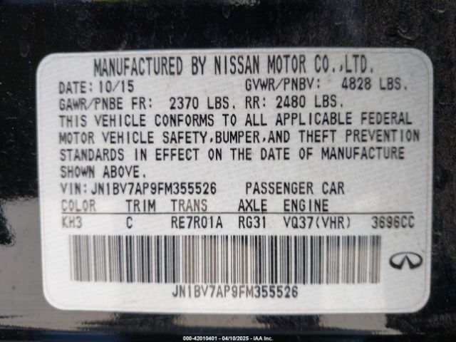JN1BV7AP9FM355526 Infiniti Q50 Premium