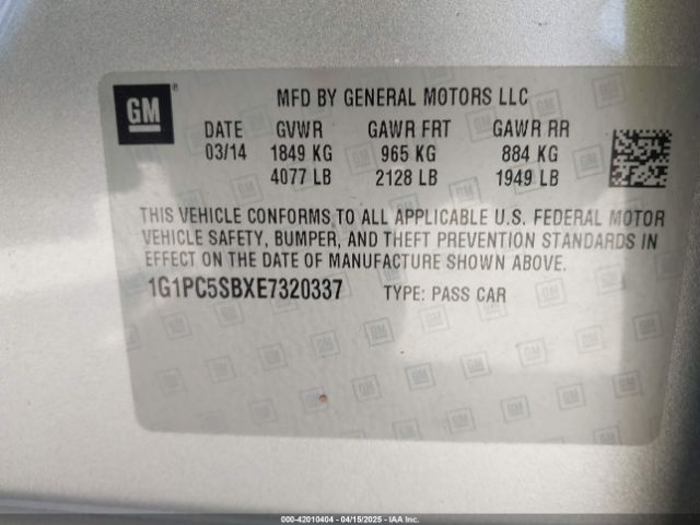 1G1PC5SBXE7320337 Chevrolet Cruze 1lt Auto