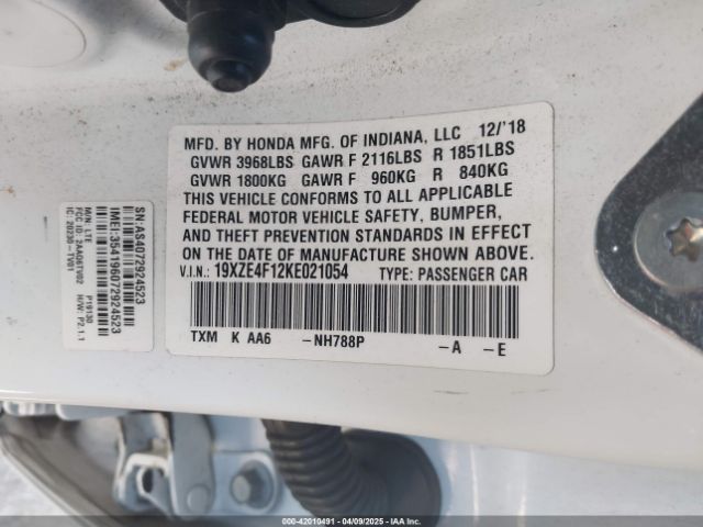 2019 HONDA INSIGHT 19XZE4F12KE021054 Photo 8