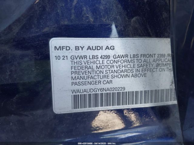 WAUAUDGY6NA020229 Audi A3 Premium 40 Tfsi Front-wheel Drive S Tronic
