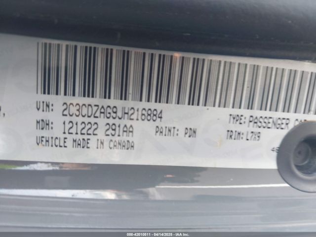 2C3CDZAG9JH216884 Dodge Challenger Sxt