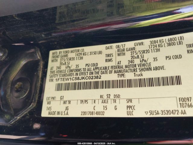 1FTEW1C58JKC02382 Ford F-150 Xl