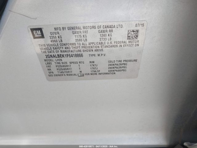 2GNALBEK1F6418866 Chevrolet EQUINOX 1LT
