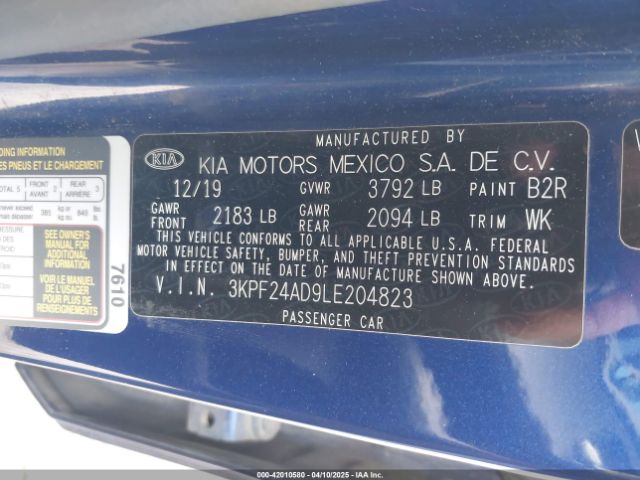 3KPF24AD9LE204823 KIA Forte Lxs