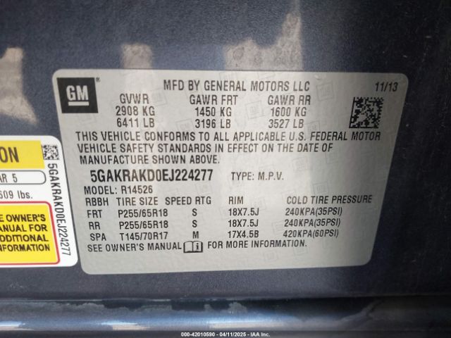 5GAKRAKD0EJ224277 Buick Enclave Convenience