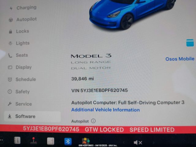 5YJ3E1EB0PF620745 Tesla Model 3 Long Range Dual Motor All-wheel Drive