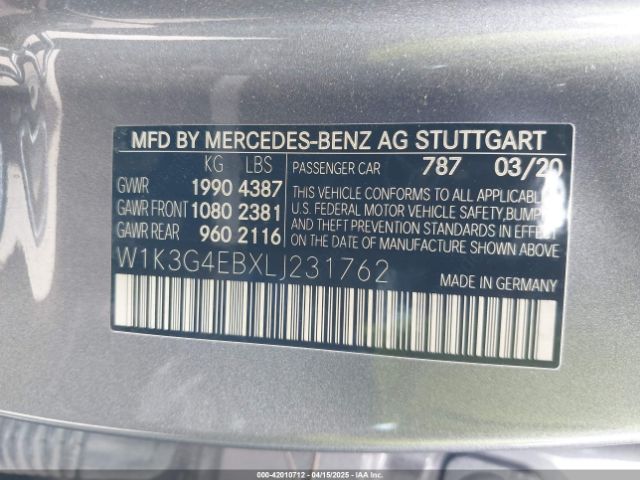 W1K3G4EBXLJ231762 Mercedes-Benz A 220