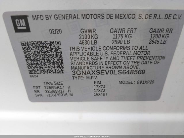 3GNAXSEV0LS648569 Chevrolet Equinox Awd Ls
