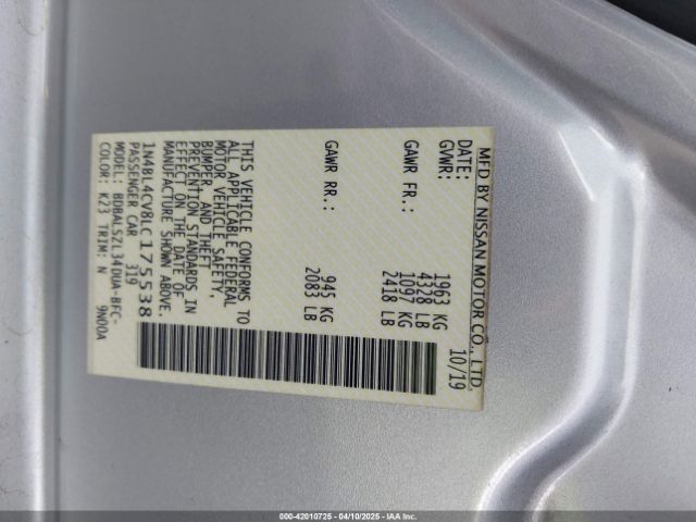 1N4BL4CV8LC175538 Nissan Altima Sr Fwd
