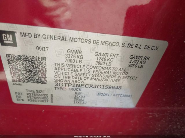 3GTP1NECXJG159648 GMC Sierra 1500 Slt