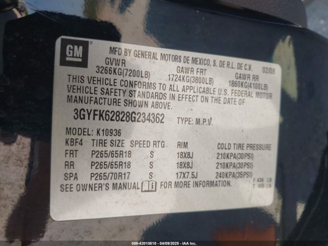 2008 CADILLAC ESCALADE EXT 3GYFK62828G234362 Photo 8