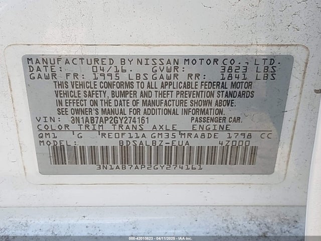 Nissan SENTRA S 2016 3N1AB7AP2GY274161 Image 9
