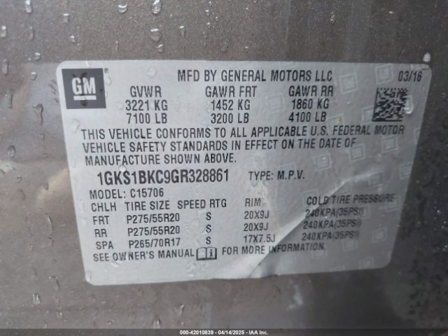 1GKS1BKC9GR328861 GMC YUKON SLT