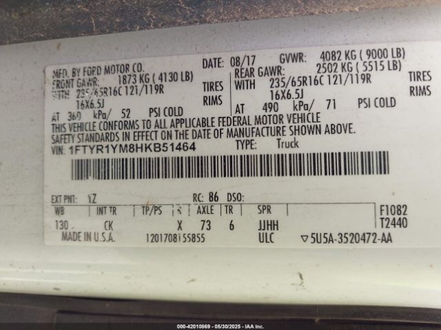 1FTYR1YM8HKB51464 Ford Transit-250