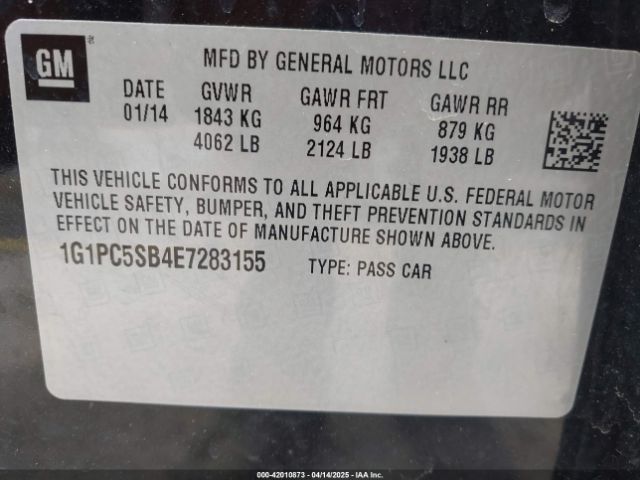 1G1PC5SB4E7283155 Chevrolet Cruze 1lt Auto