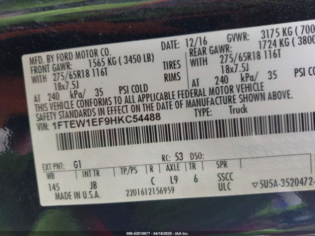 1FTEW1EF9HKC54488 Ford F-150 Xlt