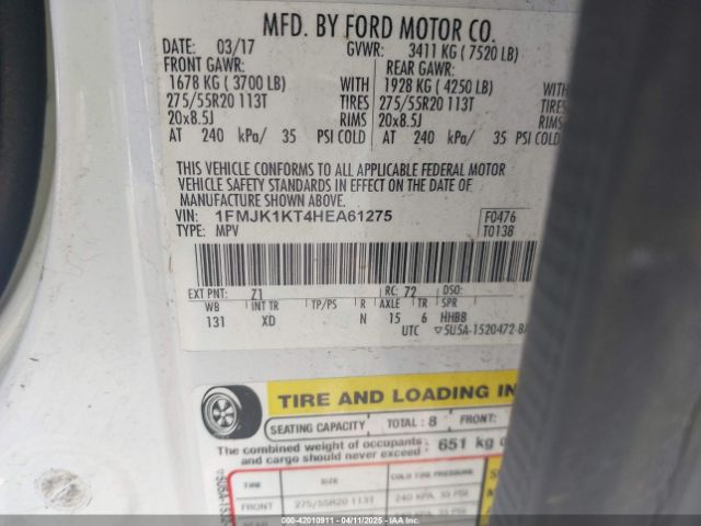 1FMJK1KT4HEA61275 Ford Expedition El Limited