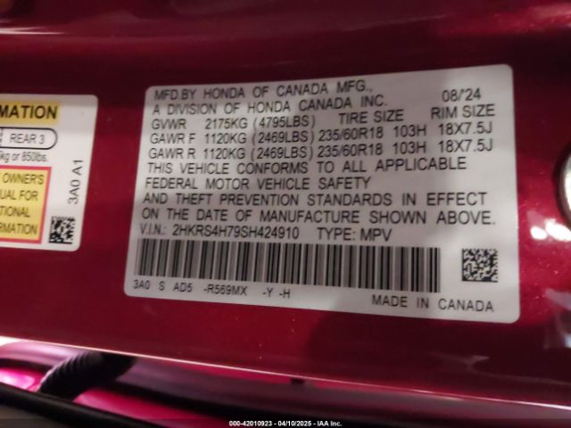 2HKRS4H79SH424910 Honda Cr-v Ex-l Awd