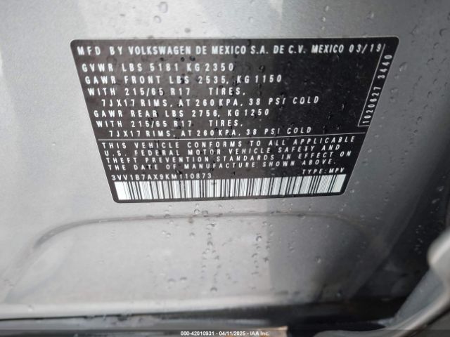 3VV1B7AX9KM110873 Volkswagen Tiguan 2.0t S