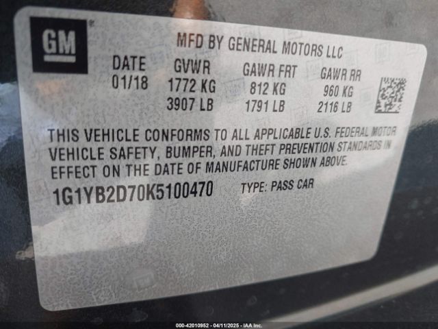 1G1YB2D70K5100470 Chevrolet CORVETTE STINGRAY