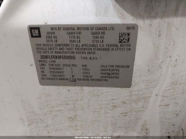 Chevrolet EQUINOX 1LT 2015 2GNFLFEK9F6398055 Image 9