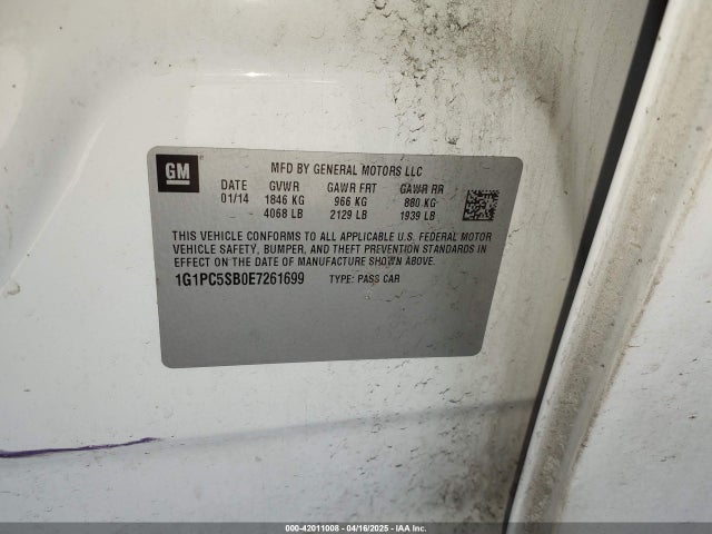 1G1PC5SB0E7261699 Chevrolet Cruze 1lt Auto