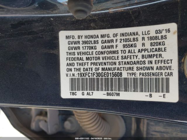 19XFC1F30GE015608 Honda Civic Ex-t