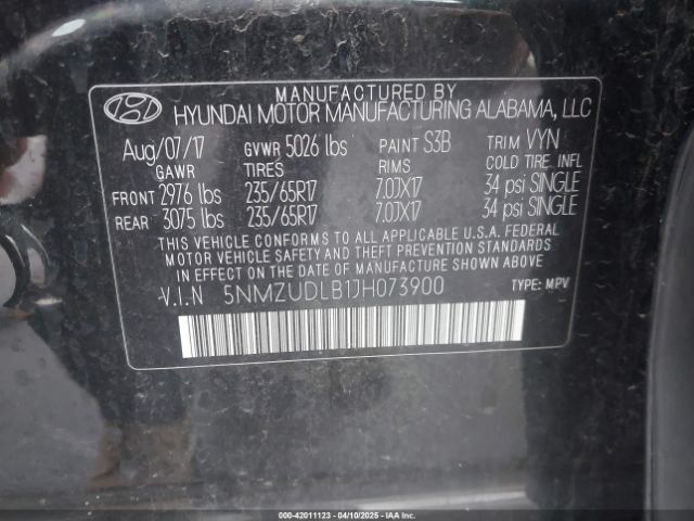 5NMZUDLB1JH073900 Hyundai Santa Fe Sport 2.4l