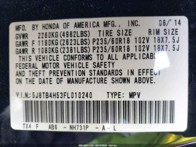 5J8TB4H53FL010240 Acura RDX