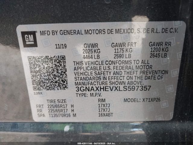 3GNAXHEVXLS597357 Chevrolet Equinox Fwd Ls