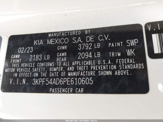 3KPF54AD6PE610605 KIA Forte Gt-line
