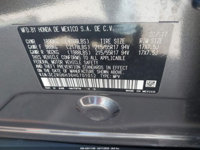 2017 HONDA HR-V 3CZRU6H36HG701012 Photo 8