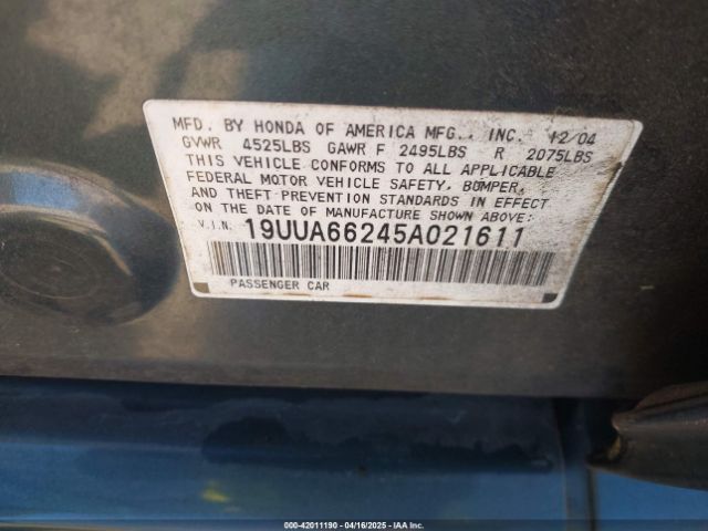 2005 ACURA TL 19UUA66245A021611 Photo 8