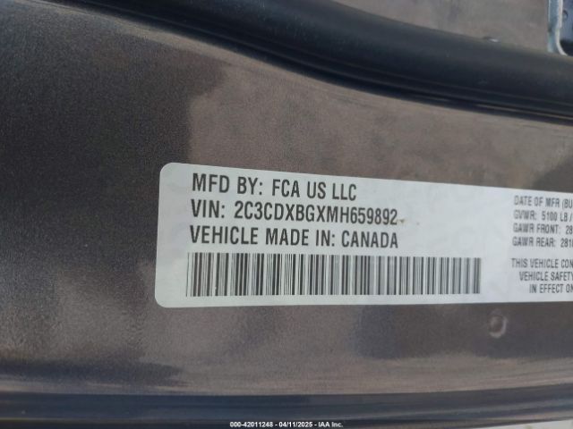 2C3CDXBGXMH659892 Dodge Charger Sxt Rwd
