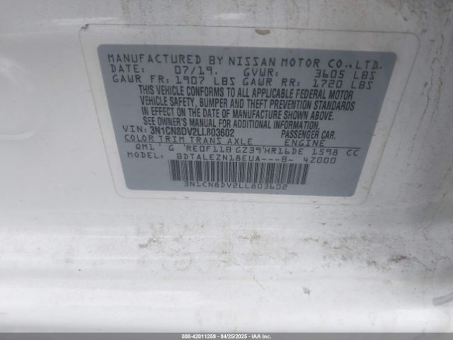 3N1CN8DV2LL803602 Nissan Versa S Xtronic Cvt