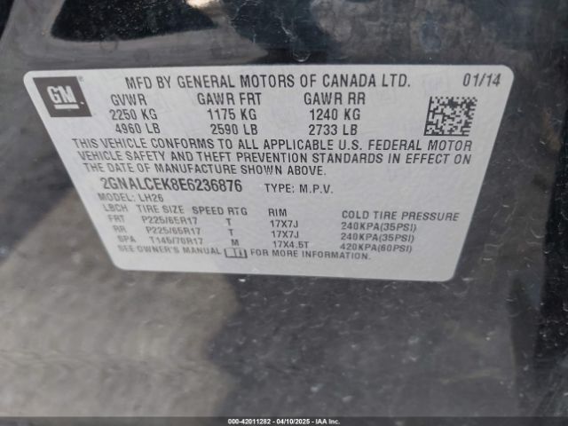 2GNALCEK8E6236876 Chevrolet Equinox 2lt