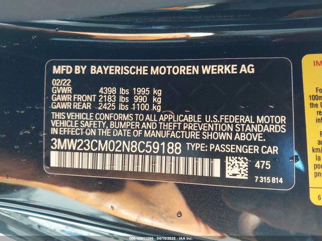 3MW23CM02N8C59188 BMW 230 I