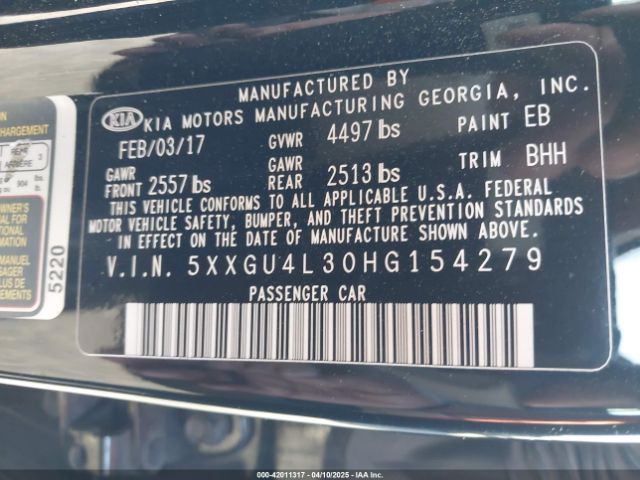 5XXGU4L30HG154279 KIA OPTIMA EX