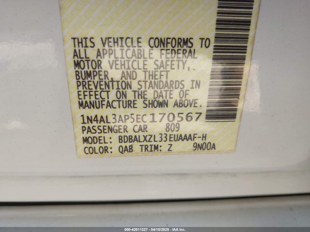 1N4AL3AP5EC170567 Nissan Altima 2.5 Sl
