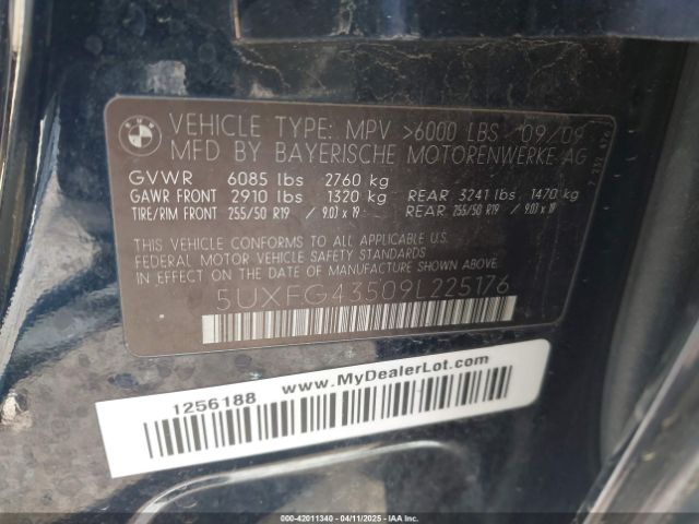 2009 BMW X6 5UXFG43509L225176 Photo 8