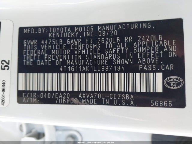 4T1G11AK1LU987184 Toyota CAMRY SE