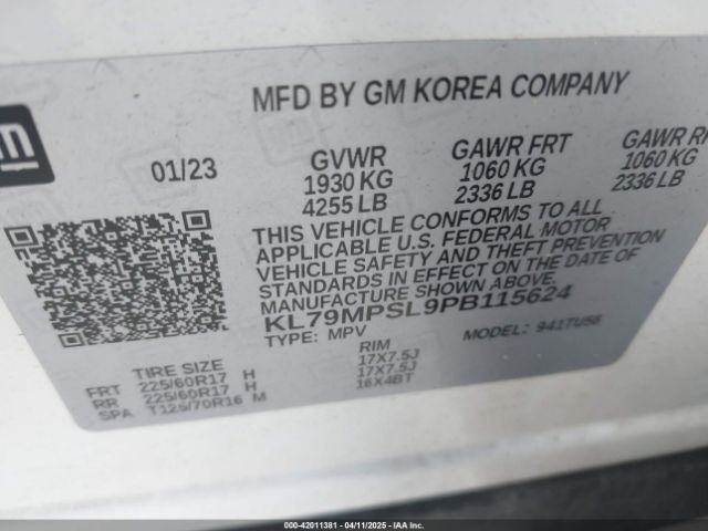 KL79MPSL9PB115624 Chevrolet Trailblazer Fwd Lt
