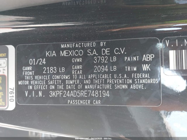 3KPF24AD5RE748194 KIA Forte Lxs