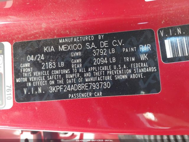 3KPF24AD8RE793730 KIA Forte Lxs