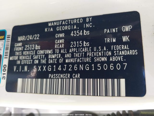 2022 KIA K5 5XXG14J26NG150607 Photo 8