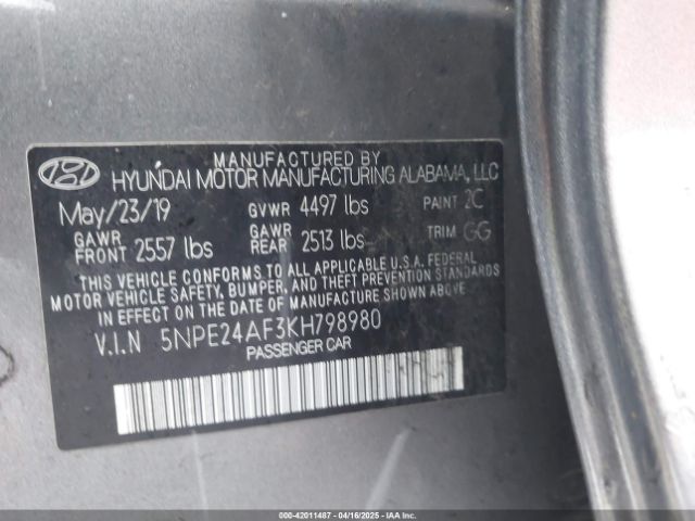 5NPE24AF3KH798980 Hyundai SONATA SE