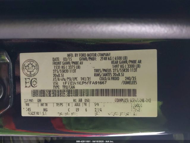 1FTEW1EP6FFA91667 Ford F-150 Xlt