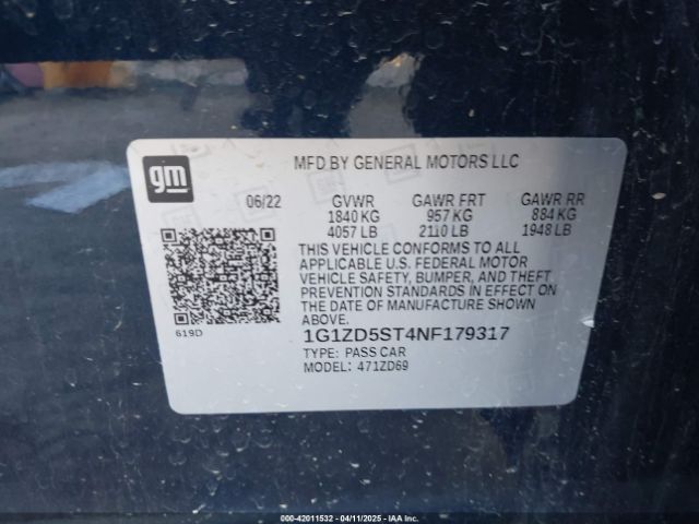 1G1ZD5ST4NF179317 Chevrolet Malibu Fwd Lt