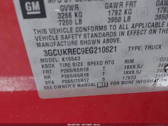 3GCUKREC9EG210621 Chevrolet Silverado 1500 2lt