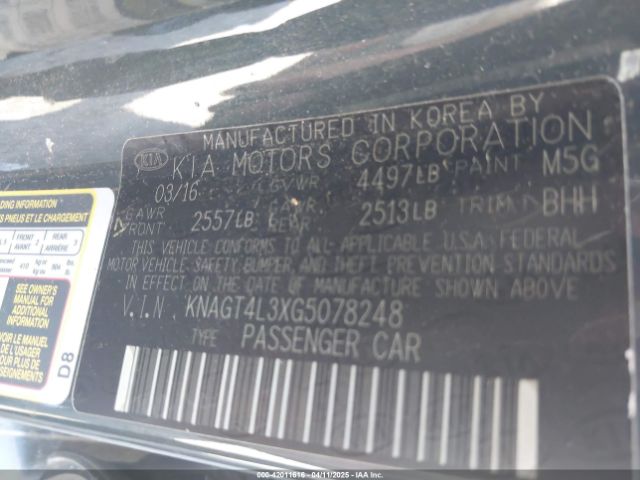 KNAGT4L3XG5078248 KIA Optima Lx